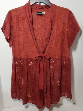 IguaNa Short-Sleeve Tie-Front One Button Rust Red Women’s Tunic Top Size S